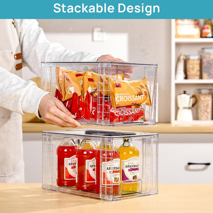 Vtopmart 4 Pack Large Stackable Storage Drawers,Easily Assemble Acrylic Bathroom Closet Undersink Organizers and Storage,Plastic Bins for Kitchen Cabinets,Pantry,Makeup,Medicine Organization