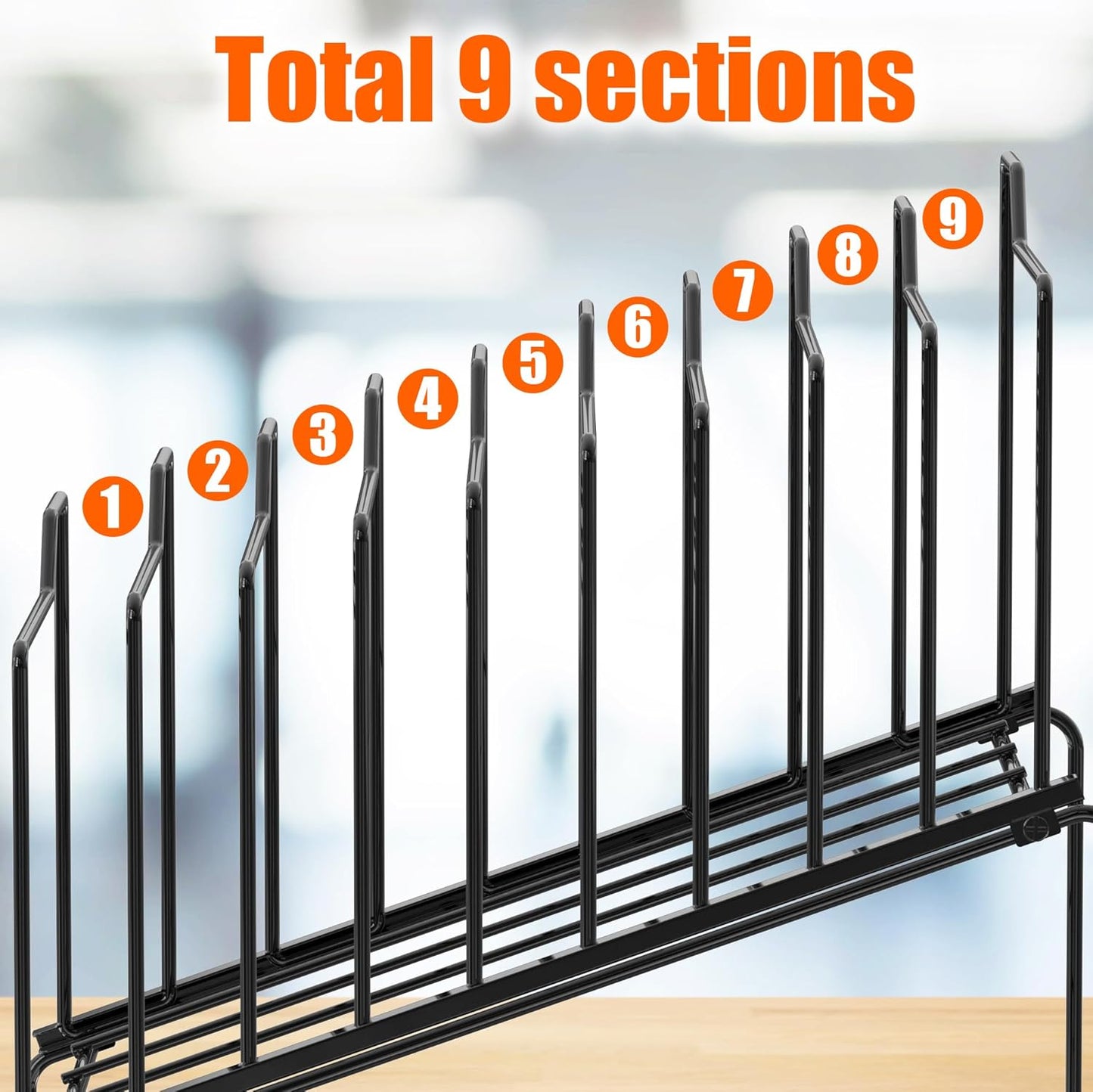 Simple Houseware 9-Section Wire Step Desk File Organizer Sorter for Documents, Folders, and Mail, Black