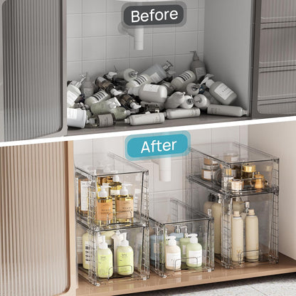 Vtopmart 3 Pack Stackable Storage Drawers, Easily Assemble Acrylic Bathroom Undersink Organizers,Clear Plastic Storage Bins for Closet,Cabinet,Pantry,Medicine Organization