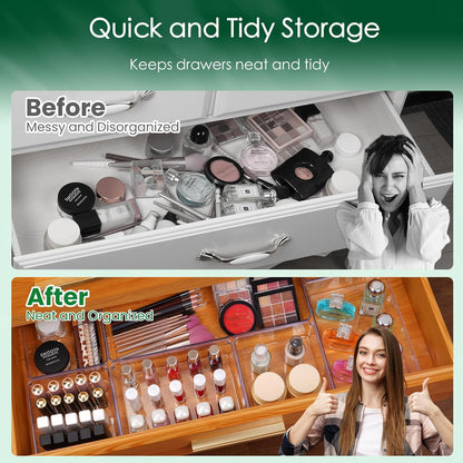Criusia 6 Pcs Large Size Clear Drawer Organizer Set, Acrylic Non Slip Non Cracking Kitchen Drawer Storage Tray Divider, Multifunctional Storage for Cosmetics, Bathroom, Tools, Kitchen and Office