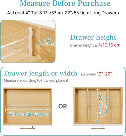 Vtopmart 12 Pack Drawer Dividers for Clothes, 4" High 10.2"-16.5" Adjustable Expandable Dresser Drawer Organizer, Clear Plastic Separators for Dresser, Baby Clothing, Underwear, Cosmetic, Toiletries