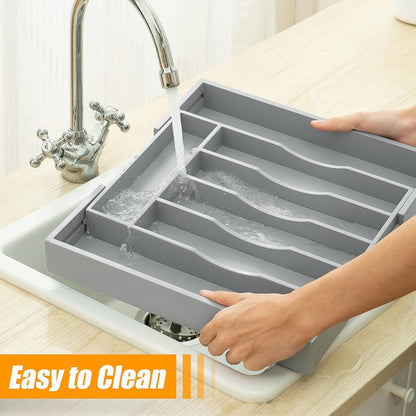 Kitchen Silverware Drawer Organizer and Storage Flatware Cutlery Utensil Holder Spice Rack Containers Bathroom Counter Cabinet Office Desk Makeup Drawer Tray Kitchen and Dining Tools Decor Accessories