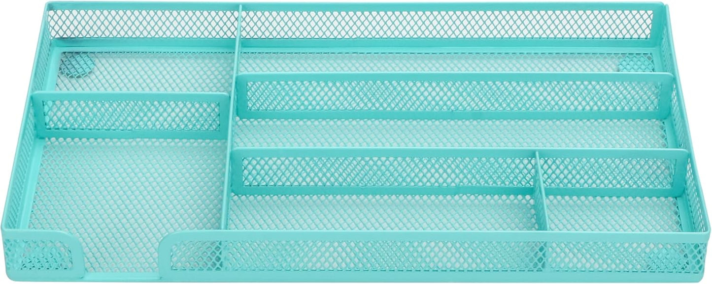 Annova Desk Drawer Organizer Tray for Office Organization - Metal Mesh - Storage Tray with Dividers for Pens, Desktop Accessories, Bathroom, Kitchen, Makeup and Office Supplies (Small, Gold)