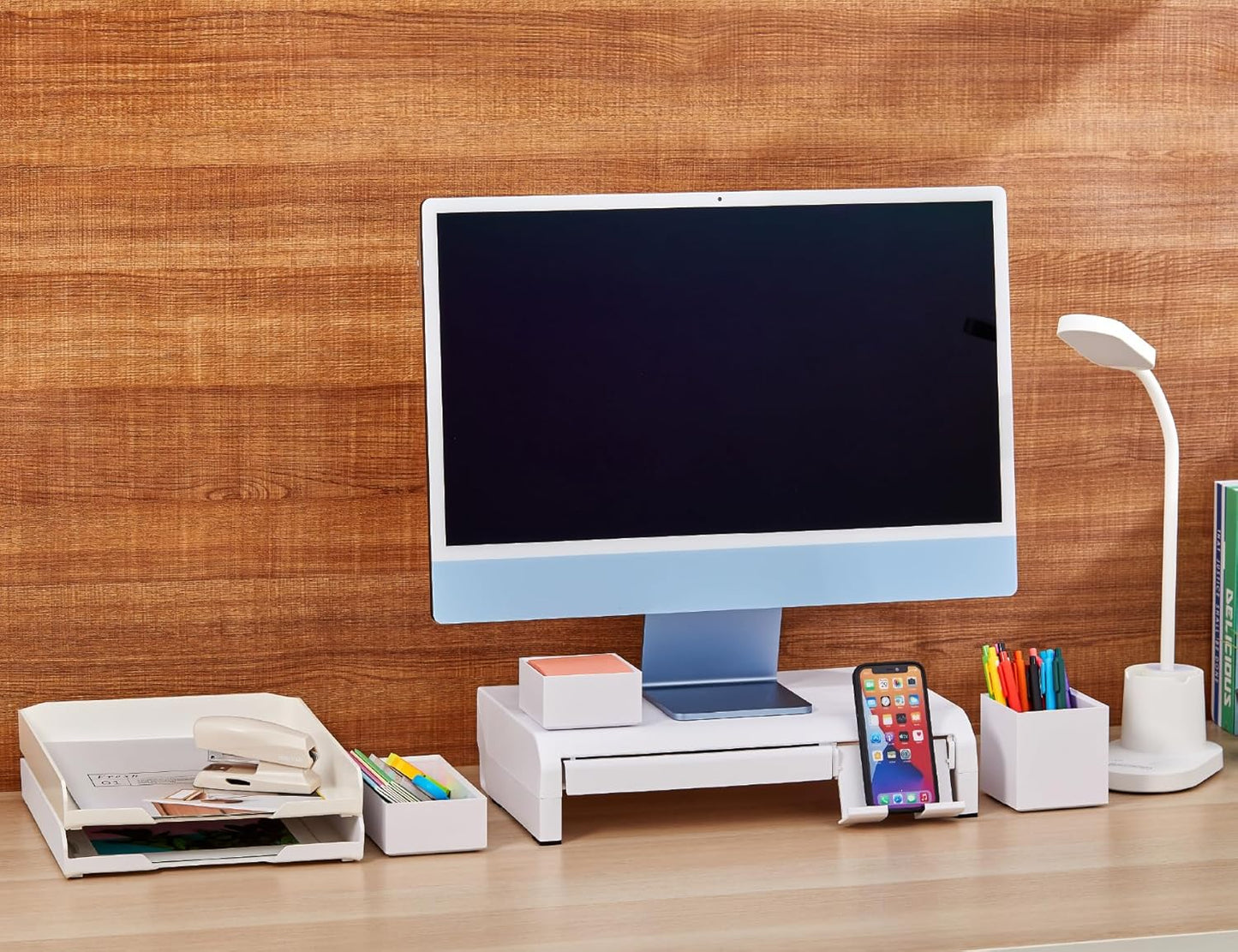 Bostitch Office Konnect Adjustable Monitor Stand Riser, 4 Height Adjustments, Built-In Cable Management, Rubber Feet - Black
