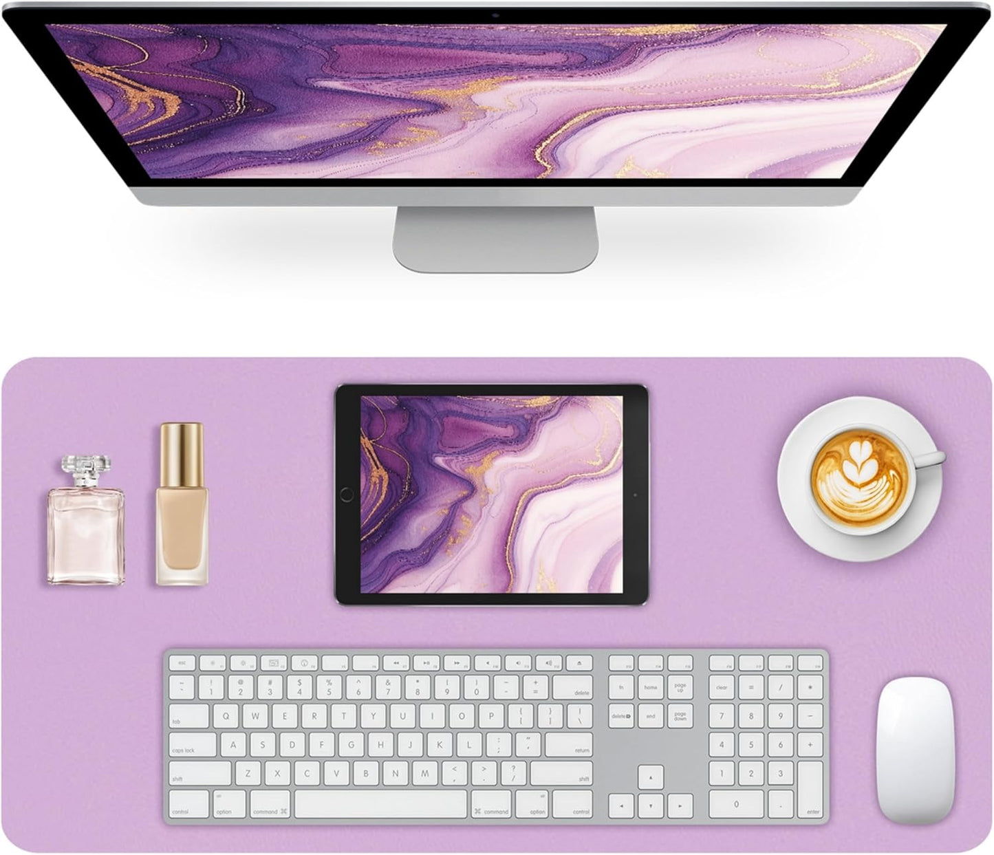 Mouse Pad and Keyboard Wrist Rest, 3-in-1 Large Keyboard and Mouse Pad Set, Ergonomic Wrist Rest for Computer Keyboards, Non-Slip Desk Mat Protector for Women (Purple Pink, 31.5" X 15.7")