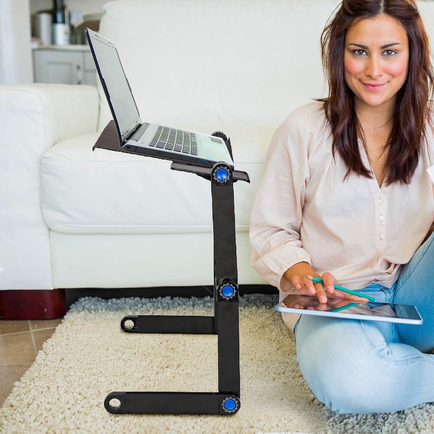 Foldable Aluminum Laptop Desk Adjustable Portable Laptop Table Stand with 2 CPU Cooling Fans and Mouse Pad Ergonomic Lap Desk for Bed and Sofa Up to 17 Inches