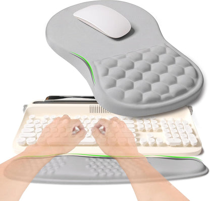 2-in-1 Ergonomic Set, Wave Rise Keyboard Wrist Rest and Massage Bulge Slope Mouse Pad Wrist Support, Cushion Memory Foam Integrated to Relieve Wrist Pain, Black