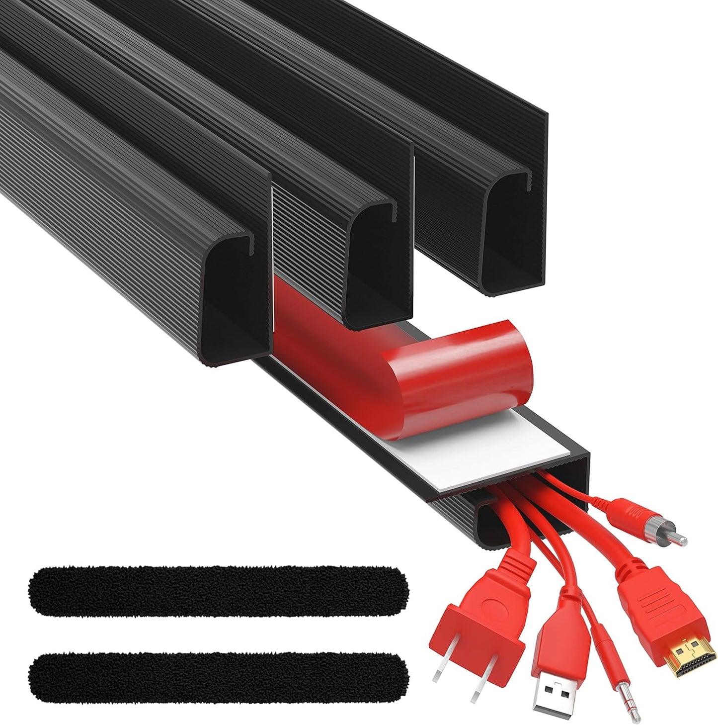 Cable Management ProOffice 96in J Channel Cable Raceways - 6X 16in Black No Screw/No Drill Computer Cord Organizer - Cable Channels for Wire Management Under Desk with Adhesive