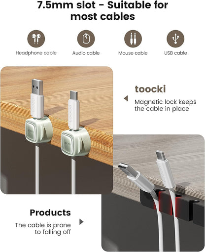 6 Pack Magnetic Cable Clips – Cord Organizer & Holder, Toocki Adhesive Cable Management, Wire Holder for USB Charging Cables, Ideal for Home, Office, Car, Desk, and Nightstand-Purple