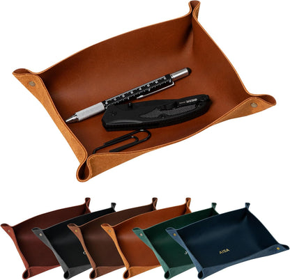 Northwind Personalized Leather Valet Tray – Made in USA - Custom Monogramed Full Grain Leather Catchall Tray for Men, Desk Organizer & Groomsmen Gift, Perfect Storage for Nightstand, Dresser
