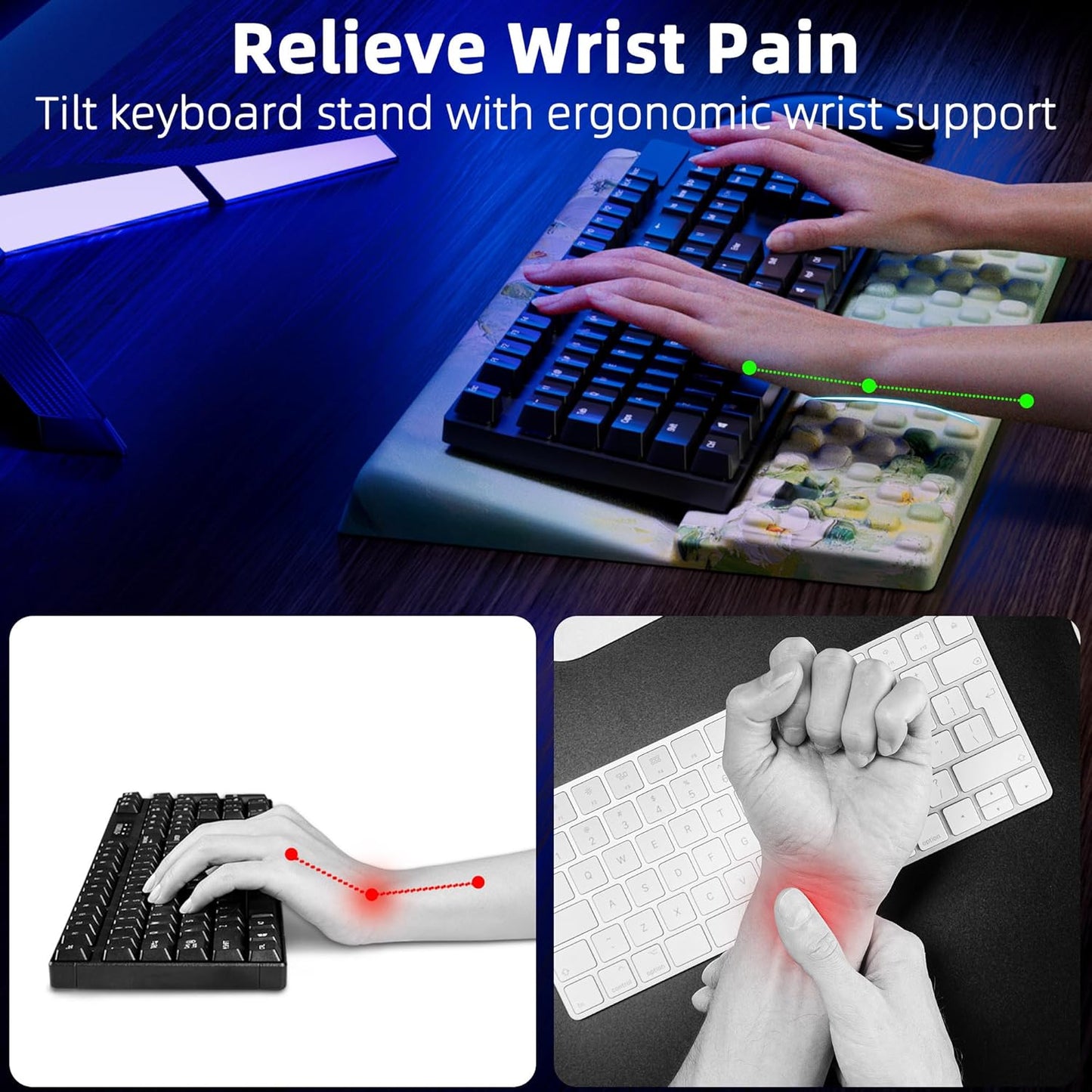 Ospelelf Keyboard Wrist Rest, Comfortable Ergonomic Keyboard Stand Riser Holder for Office Home