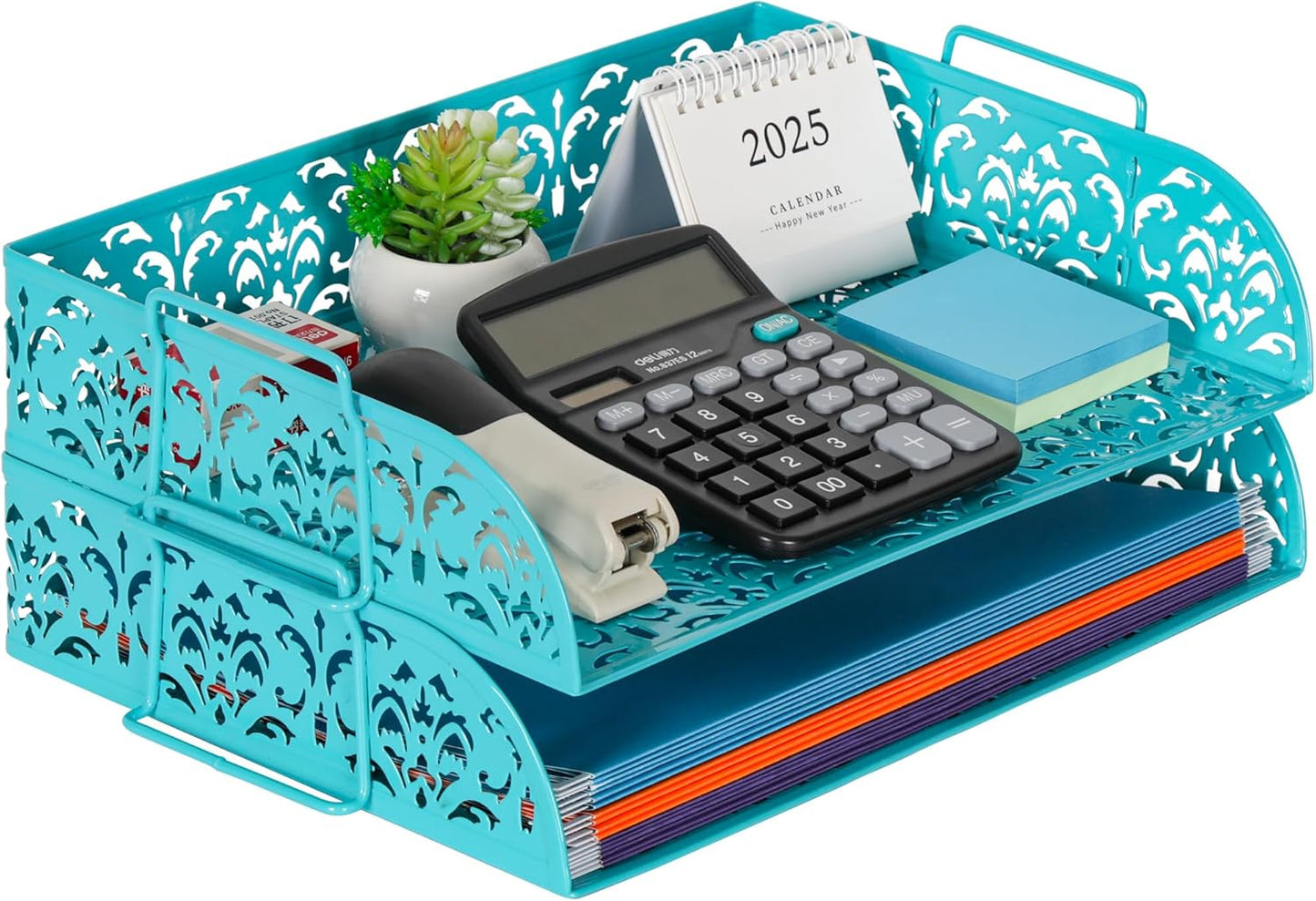 EasyPAG Paper Organizer for Desk 2 Tier Stackable Paper Tray for A4 Legal Size Folders Metal File Storage Desktop Organizer for Home Office School Teacher, Black