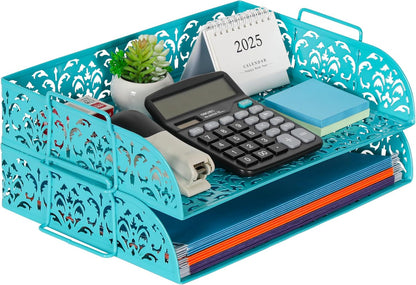 EasyPAG Paper Organizer for Desk 2 Tier Stackable Paper Tray for A4 Legal Size Folders Metal File Storage Desktop Organizer for Home Office School Teacher, Black