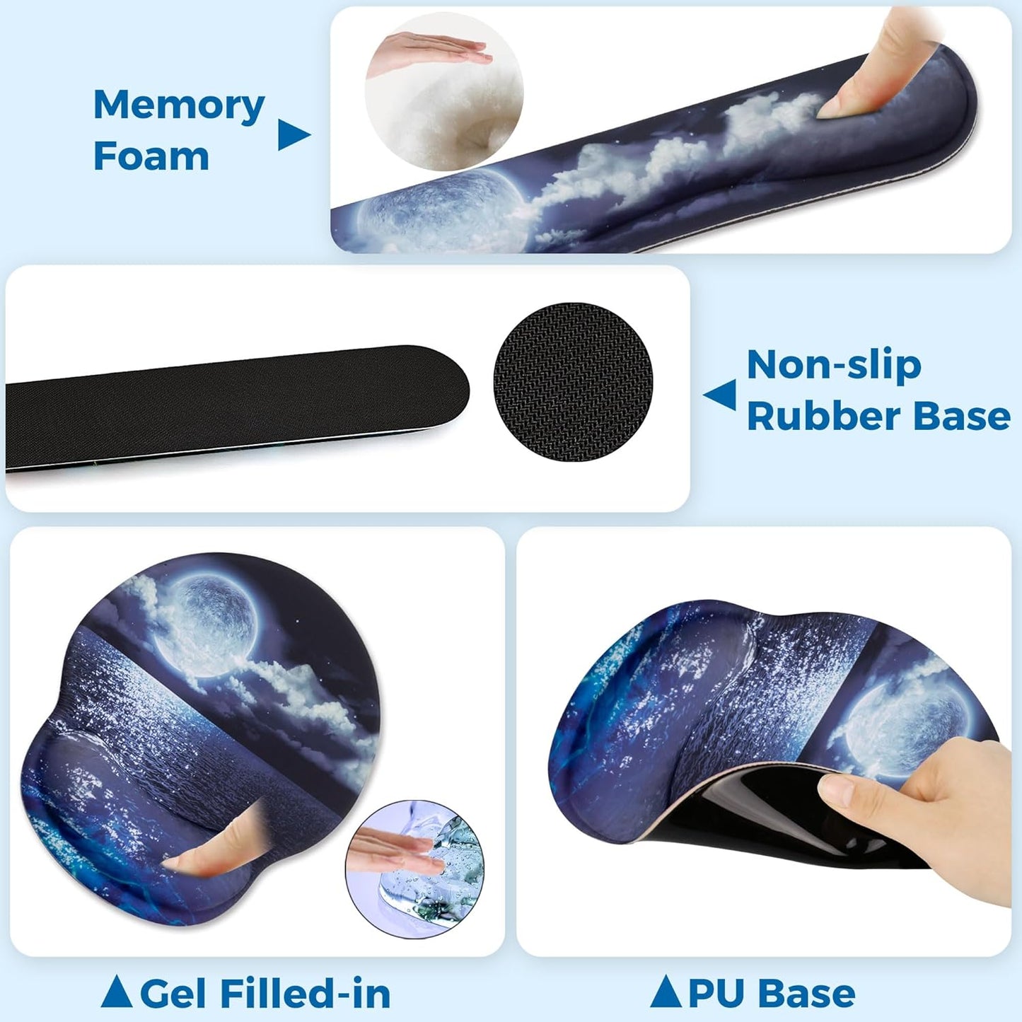 Mouse Pad and Keyboard Wrist Rest Support, with Non-Slip PU Base,Gel Mouse Pad with Coaster,Pain Relief for Gaming, Computer,Office -Beach