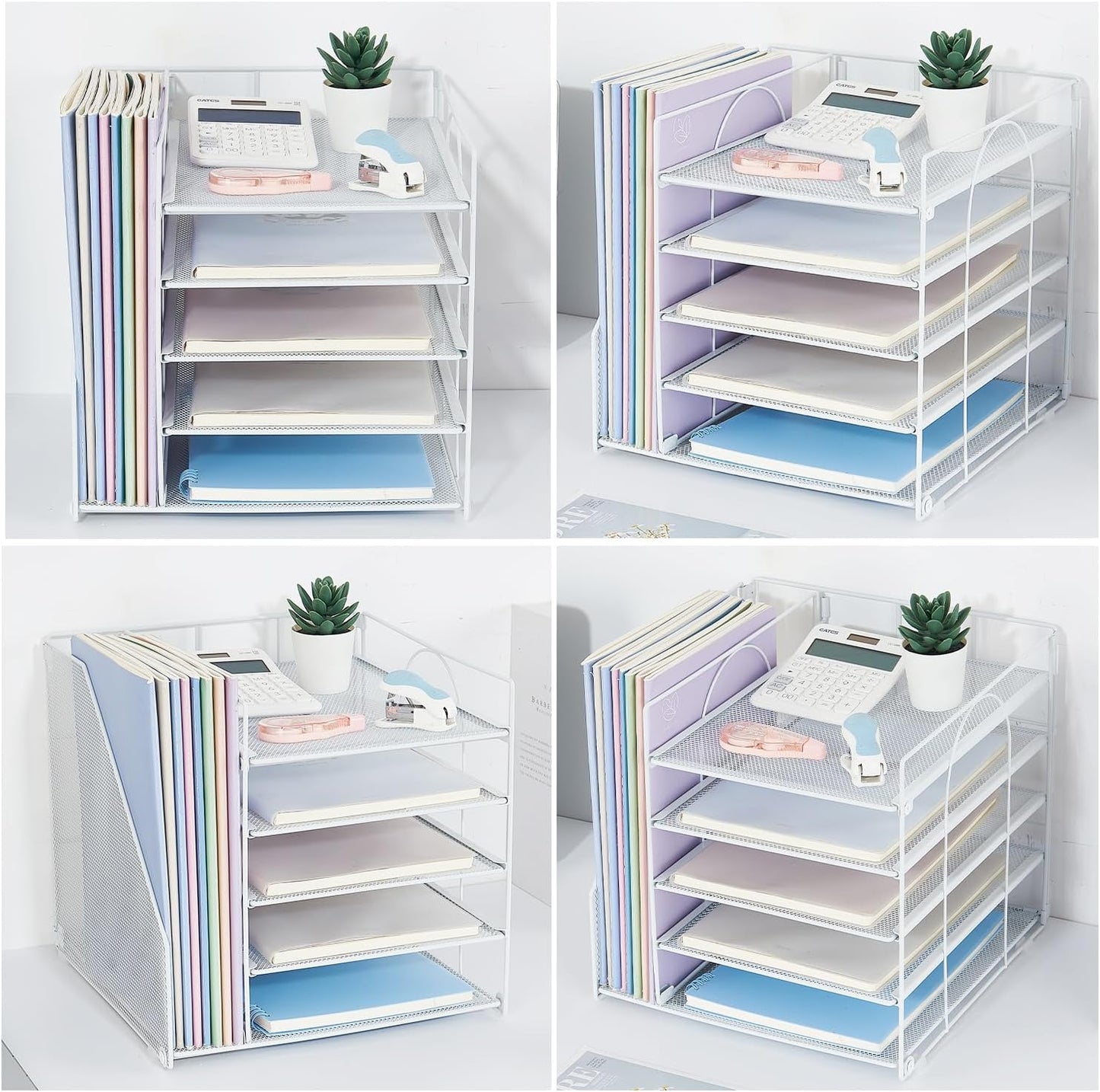 LEKETREE Desk Organizers and Accessories, 5-Tier Paper Letter Tray Organizer with File Holder, Desktop Organizer for Office Supplies (Black)