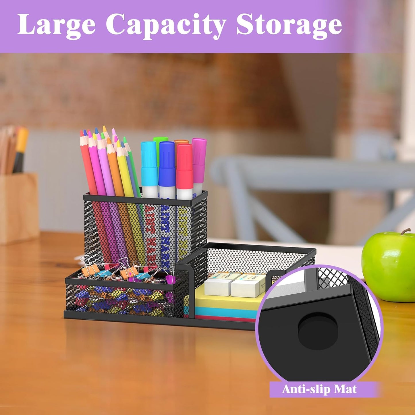 SUPEASY Pen Holder Desk Organizer, Office Supplies Pencil Holder with 3 Compartments, Desk Accessories and Workspace Organizers for Home School Classroom, Black