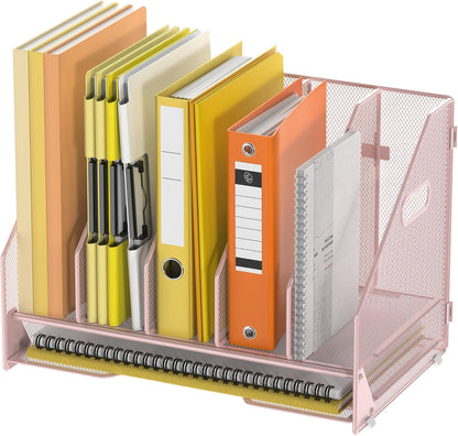 Docnest Desk File Holder Sorter, 4 Vertical Compartments Rack with Letter Tray, Mesh Magazine File Holder with Handle,Workspace Organizers,Desk Organizers for Paper, Mail, Documents-Black