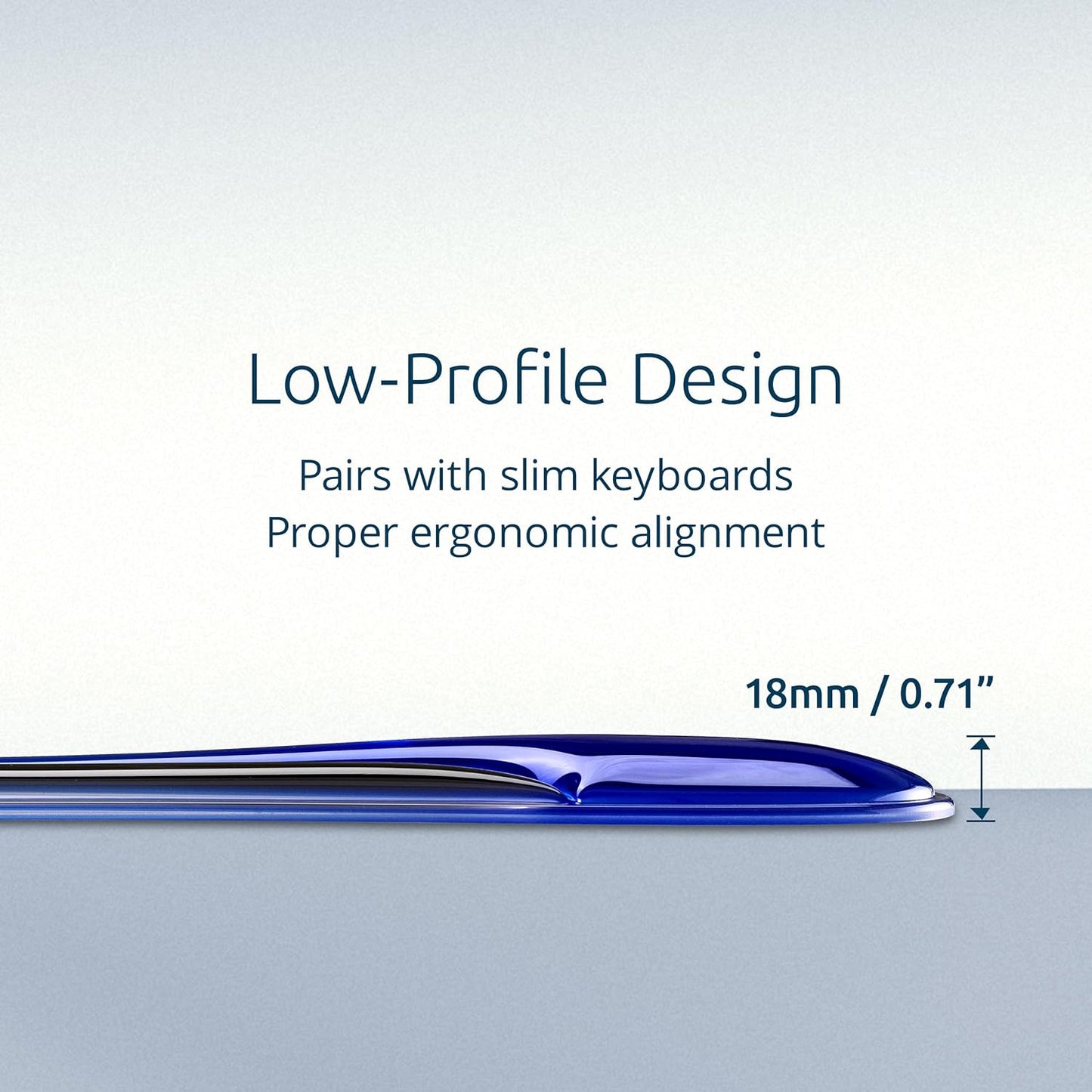 Kensington Slim Duo Gel Wrist Rest for Low Profile Keyboard, Wrist Pad for Keyboard, Ergonomic Wrist Pad for Computer, Non-Skid Computer Pad with Wrist Support, Blue K62441WW, 19" x 3.7"x 0.7”