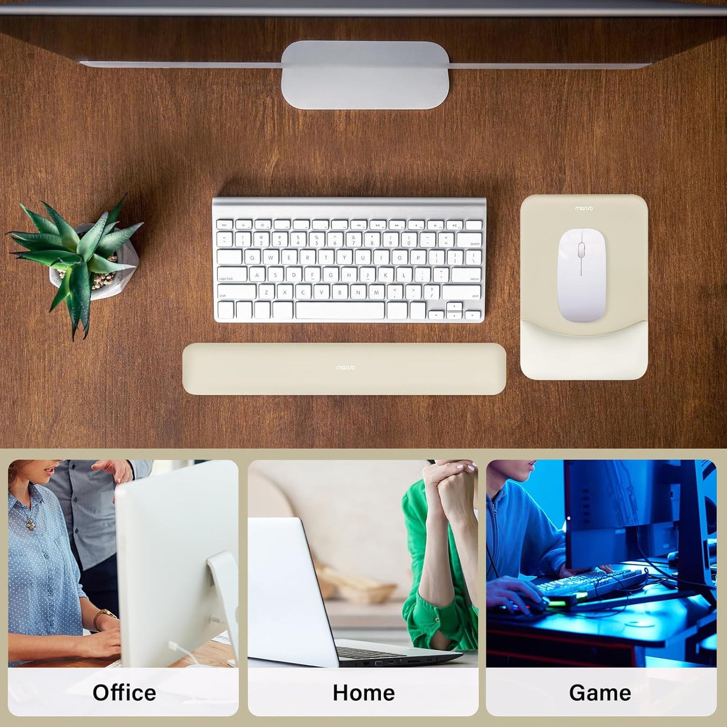MOSISO Wrist Rest Support for Mouse Pad&Keyboard Set, Rectangular Ergonomic Mousepad Non-Slip Base Home/Office Pain Relief&Easy Typing Pad with Neoprene Cloth&Raised Silicone Lining, Green