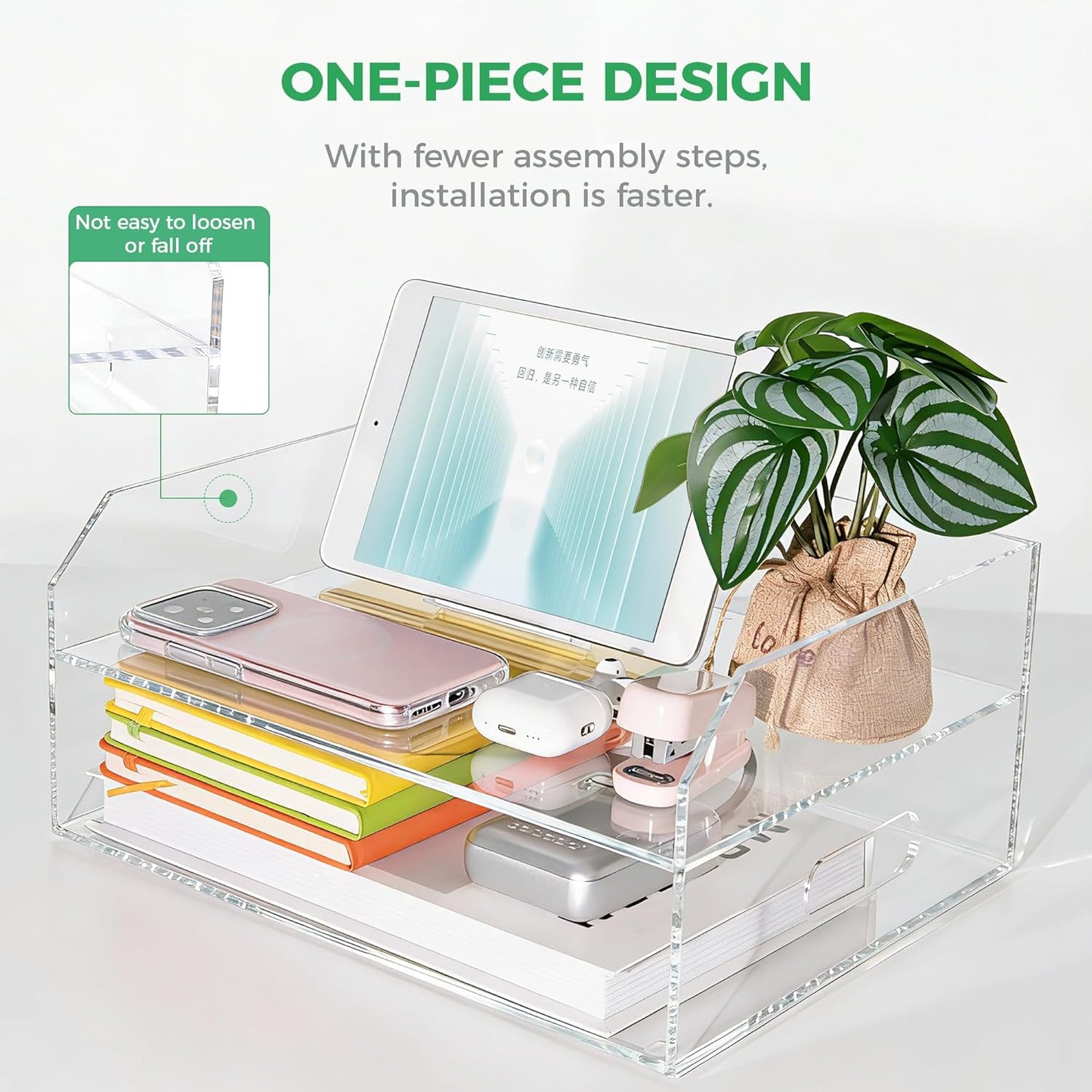 2-Tier Clear Acrylic Paper Trays, Desk File Organizer, A4 Paper Holder, Low-Profile Desk File Sorter for Office/Home, Clear Stackable Letter Tray for Bills, Crafts, Notebooks - Horizontal