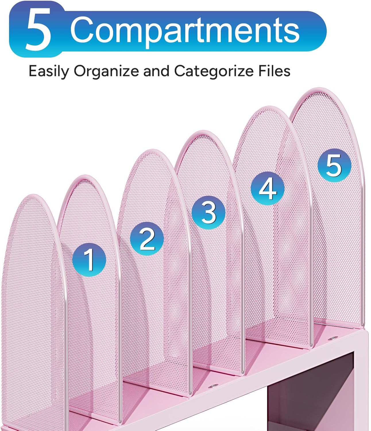 gianotter Desktop File Organizer, Desk Organizer with 5 Compartments, Paper Organizer for Desk, Workspace Organizers for Office Supplies (Black, Upright Style)