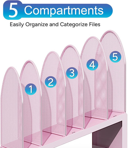 gianotter Desktop File Organizer, Desk Organizer with 5 Compartments, Paper Organizer for Desk, Workspace Organizers for Office Supplies (Black, Upright Style)