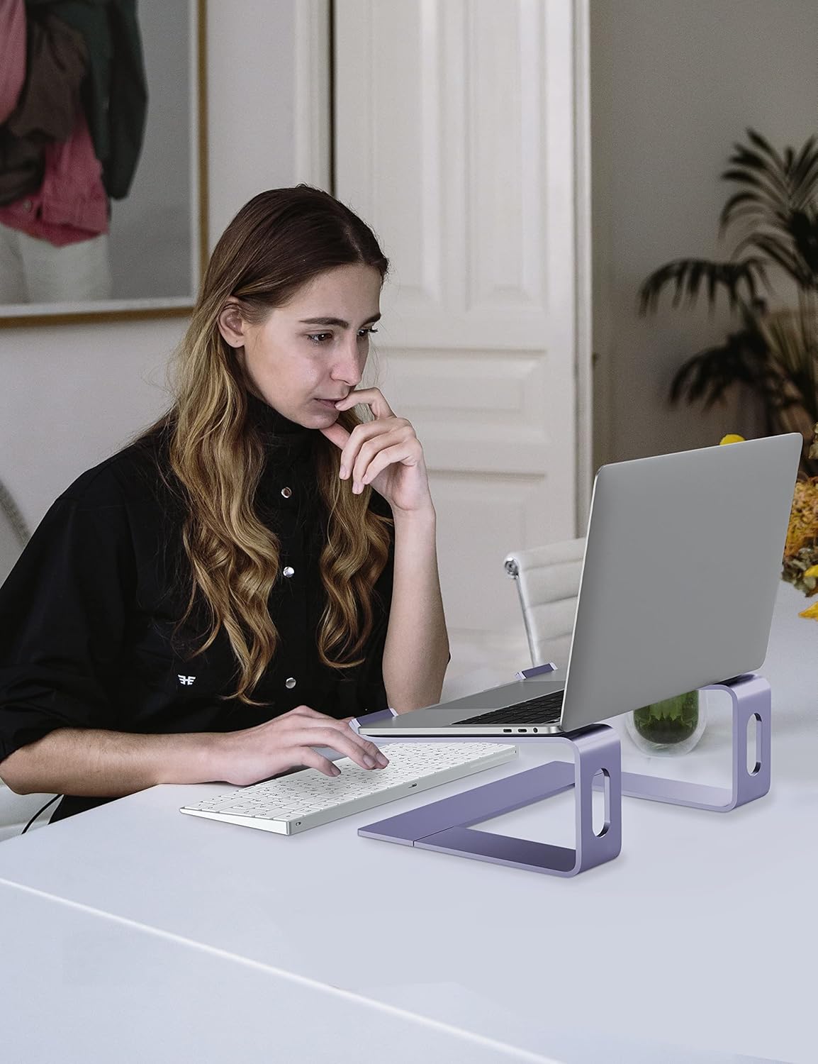 ALASHI Laptop Stand for Desk, Aluminum Computer Riser, Ergonomic Notebook Holder, Detachable Metal Laptops Elevator, PC Cooling Mount Support 10 to 15.6 Inches Notebook, Black