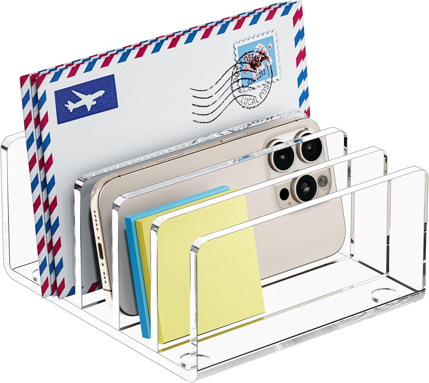 FUCDTEFC Desk Mail Organizer, 2 Section Clear Acrylic File Holder Letter Organizer, Vertical Lightweight Modern Envelope Holder Desk Accessories & Workspace Organizers for Office, Home, School