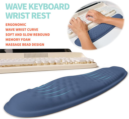 2-in-1 Ergonomic Set, Wave Rise Keyboard Wrist Rest and Massage Bulge Slope Mouse Pad Wrist Support, Cushion Memory Foam Integrated to Relieve Wrist Pain, Black