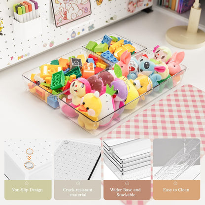 12 Pack Large Clear Plastic Drawer Organizer Set, Acrylic Bathroom Organizer Vanity Trays Dividers, Kitchen Organizers and Storage, Non-Slip Storage Bins for Makeup, Snacks, Office, Desk, Fridge