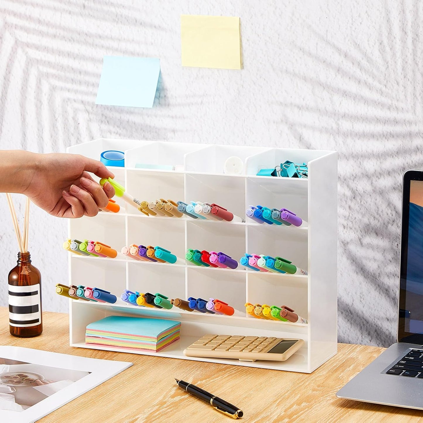 MotiMind Acrylic Pen Organizer Storage for 250 Markers Vertical Marker Organizer Acrylic Pen Display Holder for Office Desk Desktop Stationery Pencil Storage, Clear, 13 x 4 x 12.4 Inch