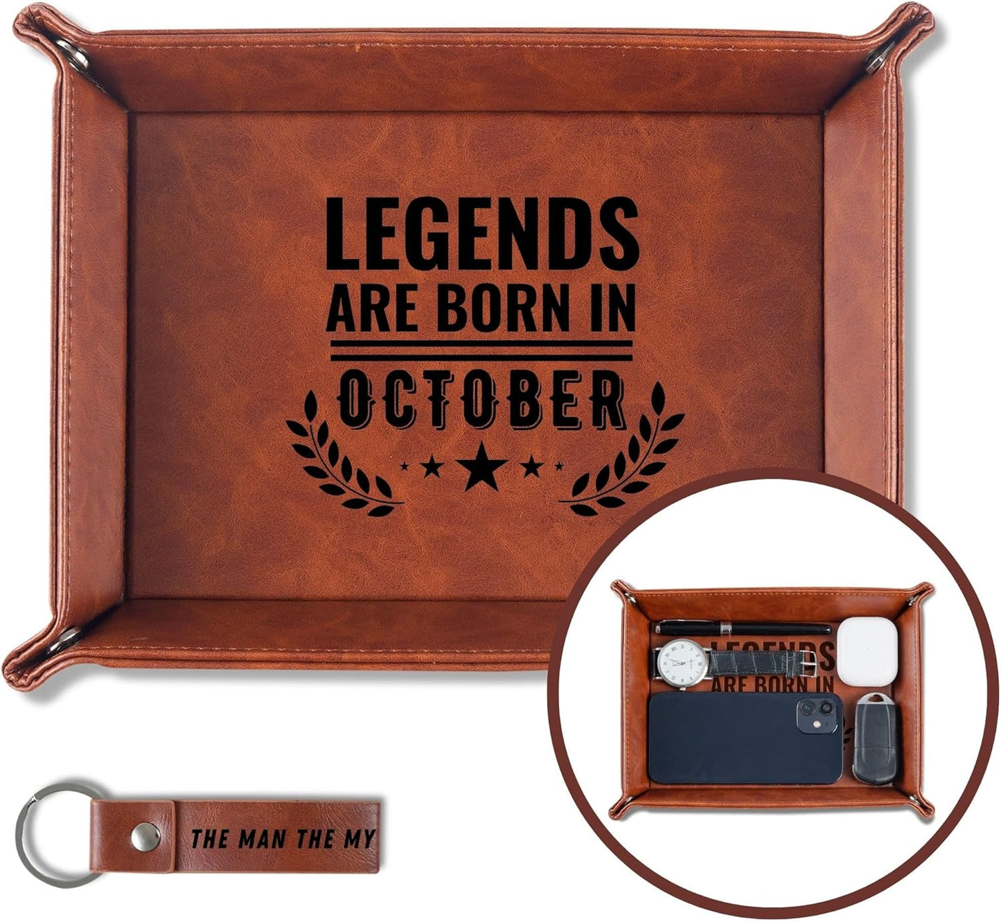 INNObeta Birthday Gifts for Men, Happy Birthday Valet Tray for Him, Male, Boyfriend, Son, Husband, Dad, Desktop Organizer PU Leather Tray - Legends are Born in September