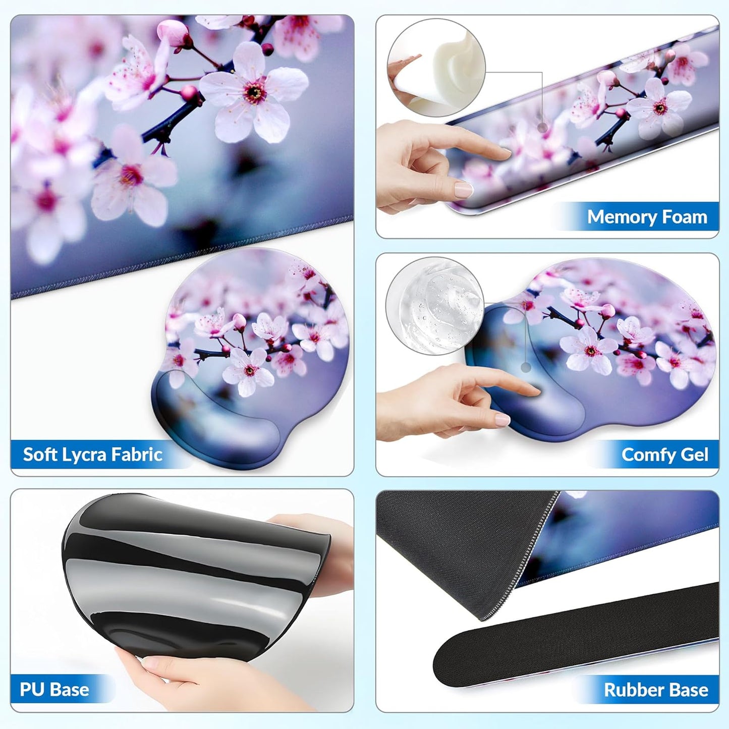 Desk Mat Set + Keyboard and Mouse Pad with Wrist Rest Support,4-in-1 Large Mousepad Computer Mats for Desktop Home & Office-Purple Butterflies