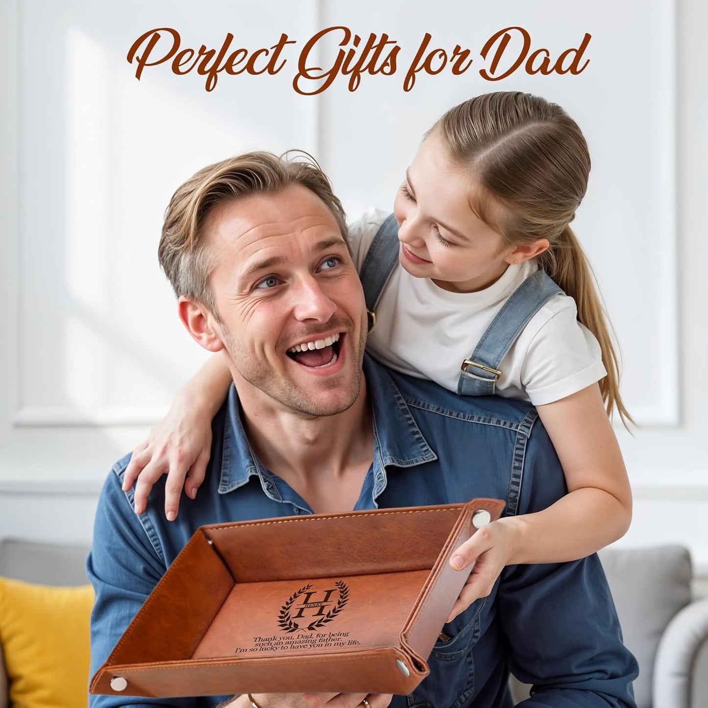 Personalized Engraved Leather Tray for Men with Engraved Name, PU Leather Valet Organizer for Dad, Custom Gift for Him, Custom Catchall Tray for Desk, Office, Accessories Travel Organizer for Men