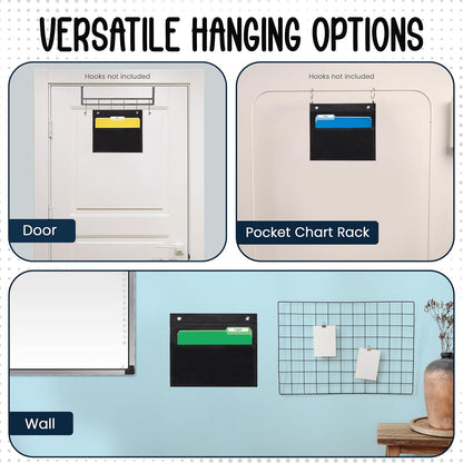 Essex Wares - 7 Pocket File Pocket Chart, Black, Tall - Versatile Wall Hanging File Folder Organizer for Classroom, Office, Home, and More - Wall Folder Organizer - 7 Pockets