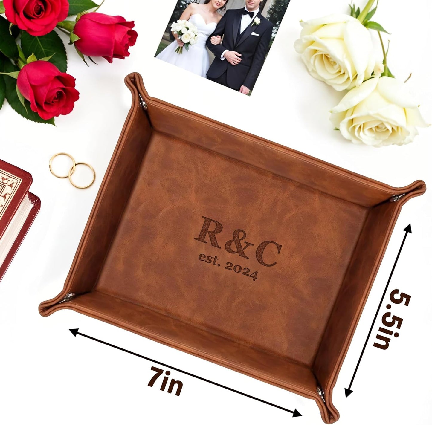 Personalized Engraved Leather Tray for Men with Engraved Name, PU Leather Valet Organizer for Dad, Custom Gift for Him, Custom Catchall Tray for Desk, Office, Accessories Travel Organizer for Men