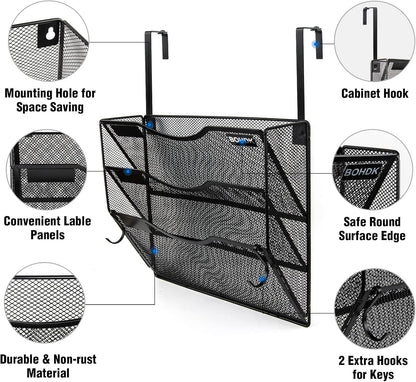 BOHDK Wall File Organizer, 6 Tier Hanging File Folder Mail Organizer, Vertical Mesh Metal Wall Mount Hanging File Holder, Paper Document Magazine Rack for Home Office Black