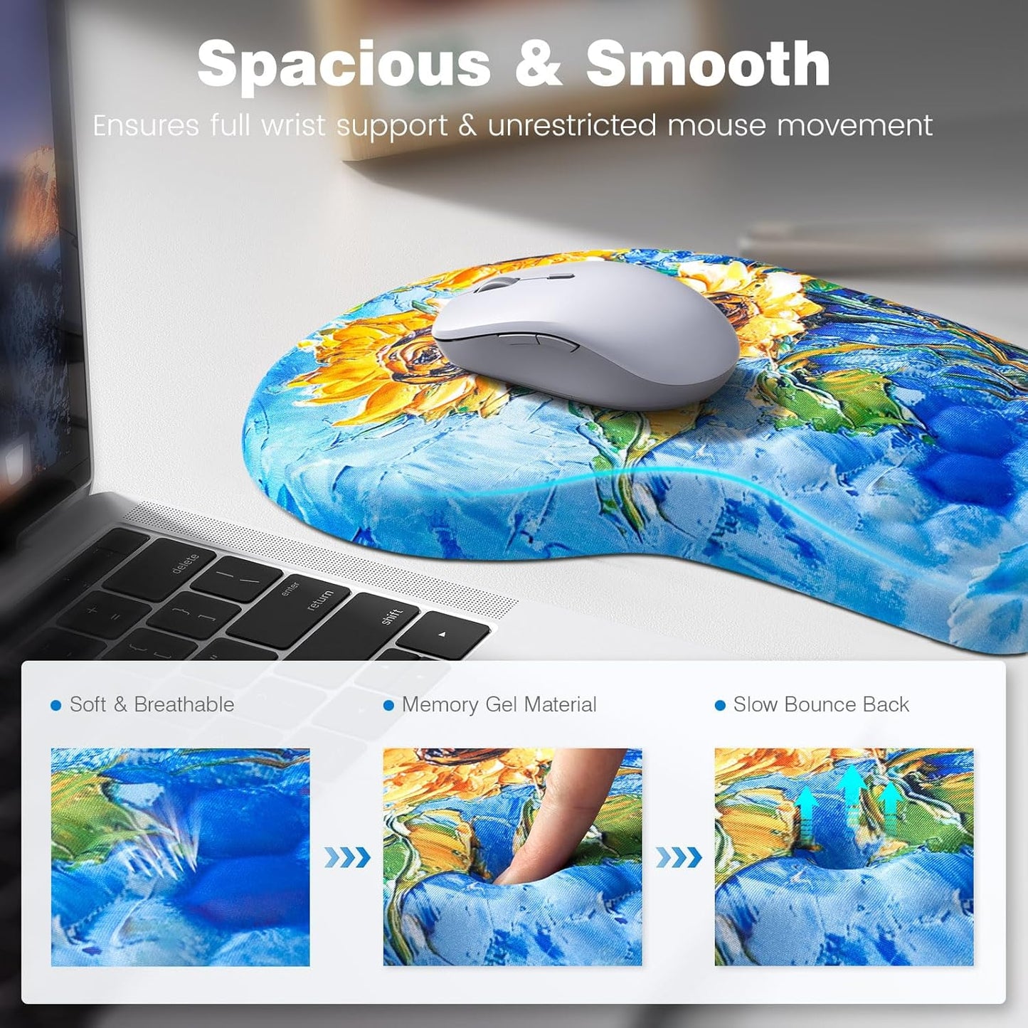 Ospelelf Ergonomic Mouse Pad and Keyboard Stand Wrist Rest Set, Memory Foam Comfort, Pain Relief for Typing, Office Desk Accessories, Moonlit Blossoms