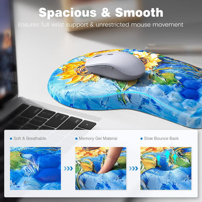 Ospelelf Ergonomic Mouse Pad and Keyboard Stand Wrist Rest Set, Memory Foam Comfort, Pain Relief for Typing, Office Desk Accessories, Moonlit Blossoms