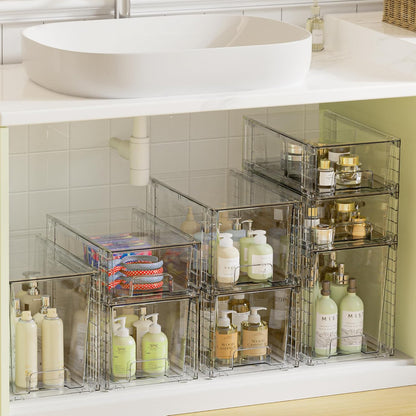 Vtopmart 3 Pack Stackable Storage Drawers, Easily Assemble Acrylic Bathroom Undersink Organizers,Clear Plastic Storage Bins for Closet,Cabinet,Pantry,Medicine Organization