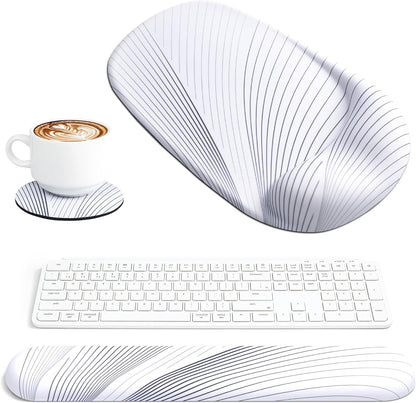 Ospelelf Wrist Rest for Keyboard and Mouse Ergonomic Mouse Pad with Wrist Support Memory Foam Wrist Rest for Computer Keyboard,3-in-1 Gel Mouse and Keyboard Pad for Office Geometry Green