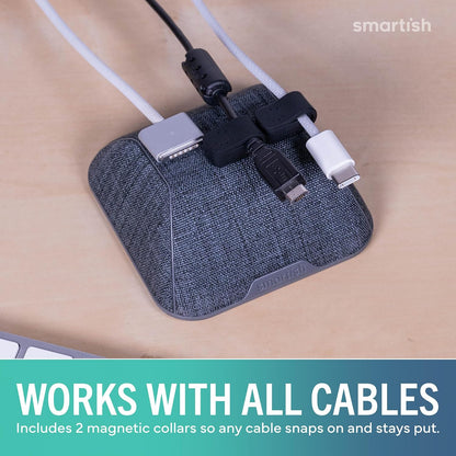Smartish® Magnetic Cord Holder - Cable Wrangler Organizer with Magnet Clips for Charger Management on Desktop, Nightstand for USB-C + Lightning - Lightly Toasted Beige