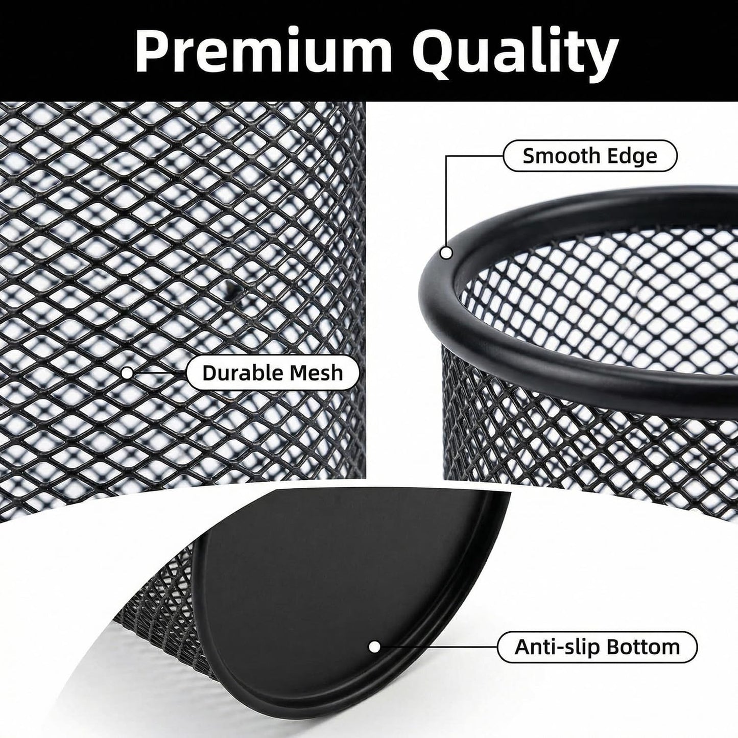 Pen Holder Pencil Holder Mesh Metal Pen Cup Holder Pencil Cup Holder for Desk Office Home Pen Organizer Black, 6 Pack