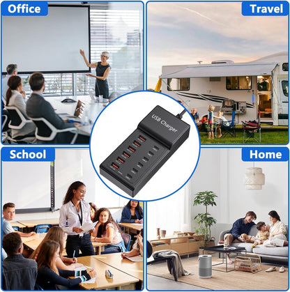 USB Charging Station 50w10A 12 Ports Multiple Charging Block, USB C Strip for iPhone 13/14/15/16/17/Smartphone/Tablet/Watch/Headphones and Multiple Charger Plug