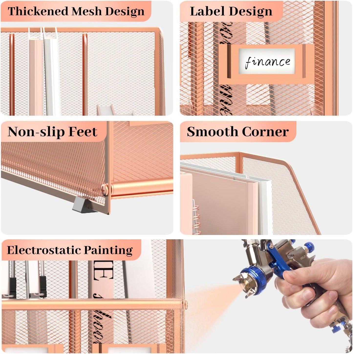 SUPEASY Desk Organizers Metal Desk Magazine File Holder with 5 Vertical Compartments Rack File Organizer for Office Desktop, Classroom, Home Workspace, Black