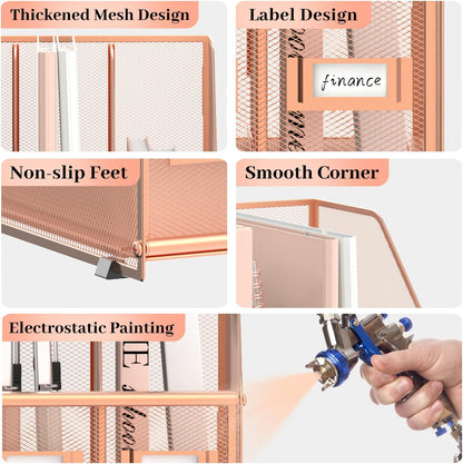 SUPEASY Desk Organizers Metal Desk Magazine File Holder with 5 Vertical Compartments Rack File Organizer for Office Desktop, Classroom, Home Workspace, Black