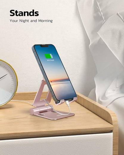 Nulaxy Dual Folding Cell Phone Stand, Fully Adjustable Foldable Desktop Phone Holder Cradle Dock Compatible with iPhone 17 16 15 14 13 12 11 Pro Max Xs Xr X 8, Nintendo Switch, All Phones