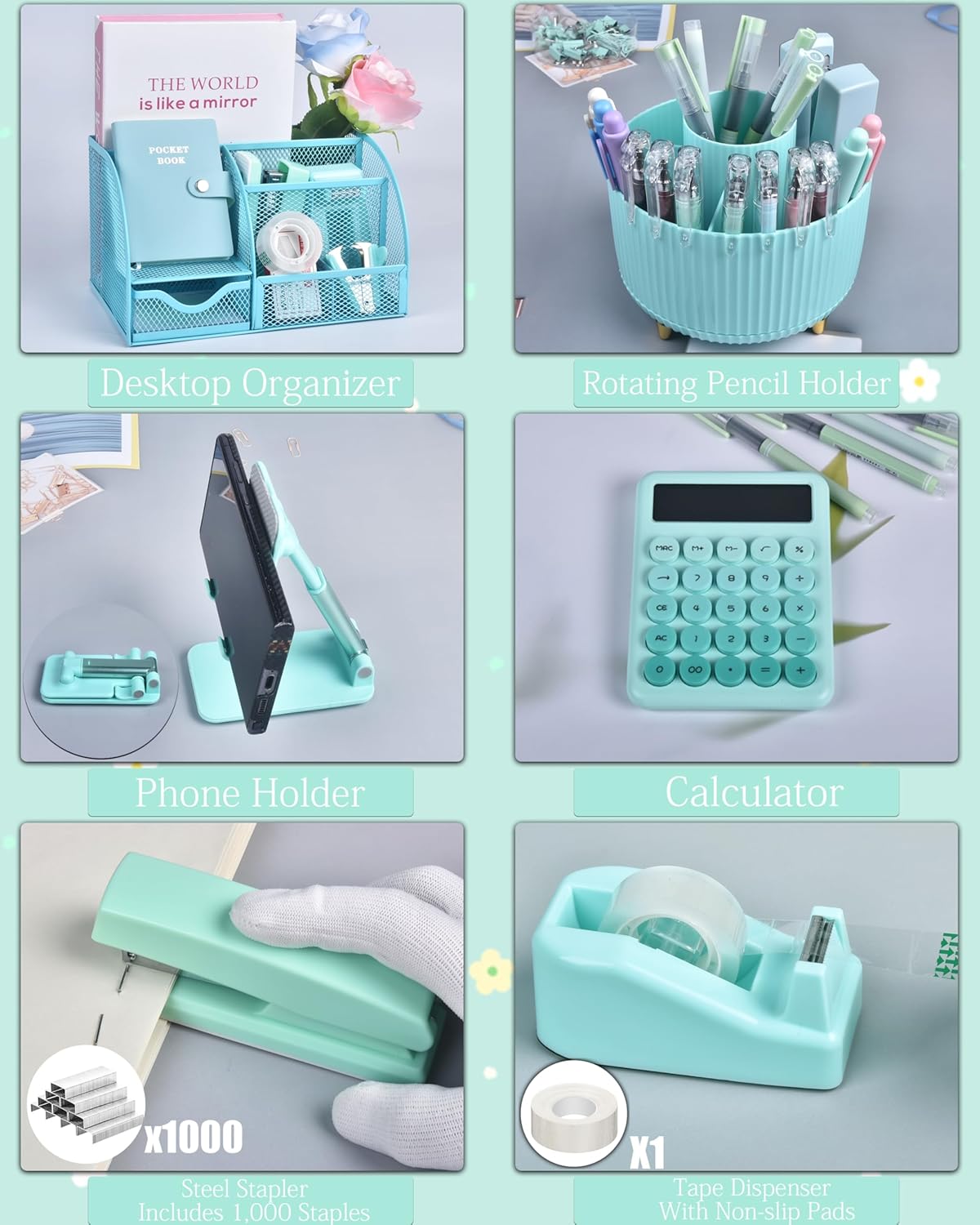 LXEVIHK 21Pcs Pink Desk Organizers and Accessories With Mesh Desk Organizer and 360°Rotating Pen Holder and a Lot of Office Pink Office Supplies Beautifully Presented in a Gift Box