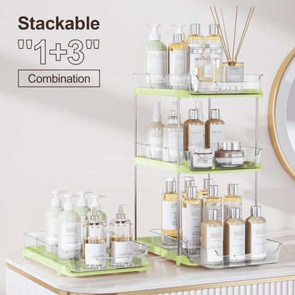 Delamu 2-Tier Multi-Purpose Bathroom Under Sink Organizers and Storage, Stackable Kitchen Pantry Organization, Pull Out Medicine Cabinet Organizer with Movable Dividers, White, 2 Pack