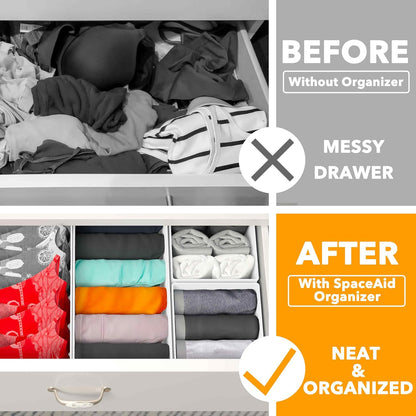 SpaceAid Drawer Organizer for Clothes, 18 Pack Dresser Drawer Organizer Bins, Closet Organizers and Storage Dividers for Clothing, Underwears, Socks (Beige)